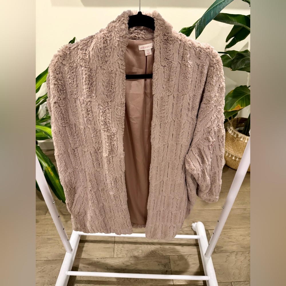 Xhilaration Pink Faux Fur Knee Length Coat, S, Worn Once